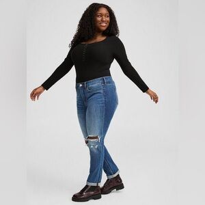 Torrid Super Soft Rib Scoop Neck Hook and Eye Long Sleeve Black Top - Size 3